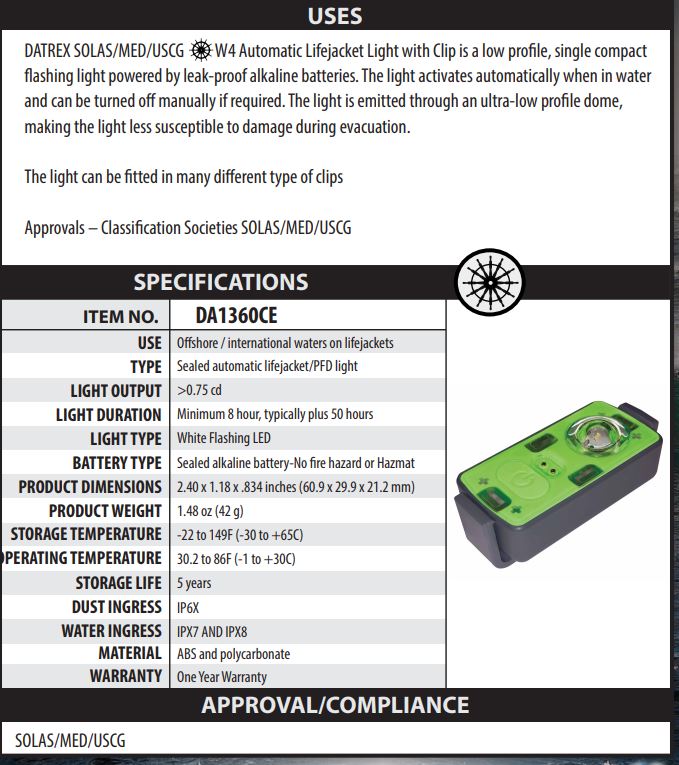 Datrex W4 with Clip Lifejacket LED Light